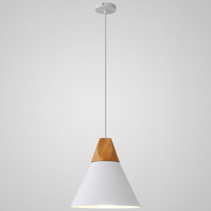 Metal Tapered Hanging Light Nordic Style 1 Light Restaurant Ceiling Pendant Lamp with Wooden Top