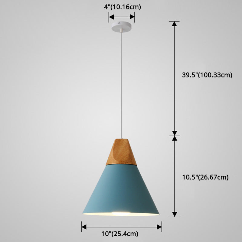 Metal Tapered Hanging Light Nordic Style 1 Light Restaurant Ceiling Pendant Lamp with Wooden Top
