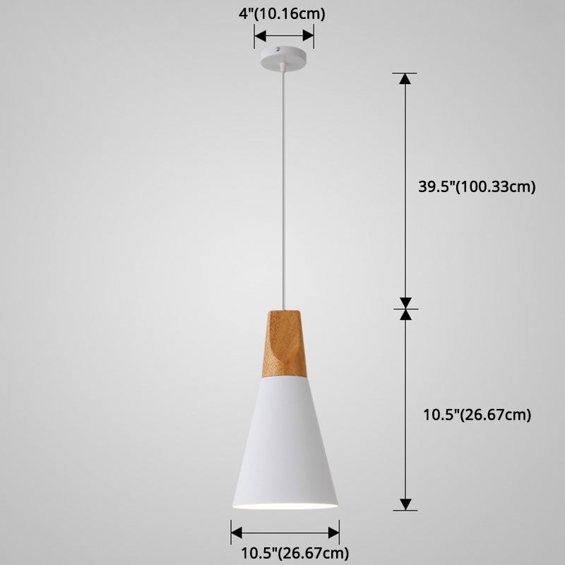 Metal Tapered Hanging Light Nordic Style 1 Light Restaurant Ceiling Pendant Lamp with Wooden Top