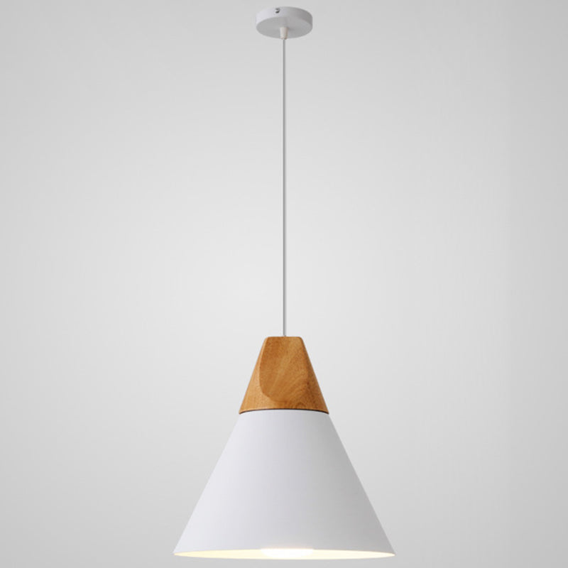 Metal Tapered Hanging Light Nordic Style 1 Light Restaurant Ceiling Pendant Lamp with Wooden Top
