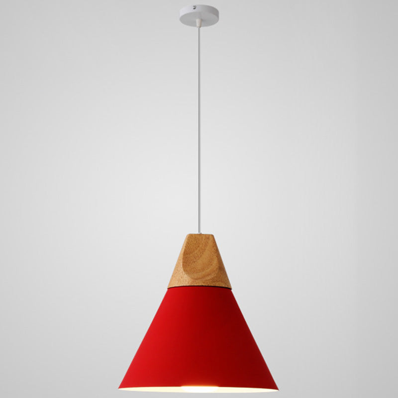 Metal Tapered Hanging Light Nordic Style 1 Light Restaurant Ceiling Pendant Lamp with Wooden Top