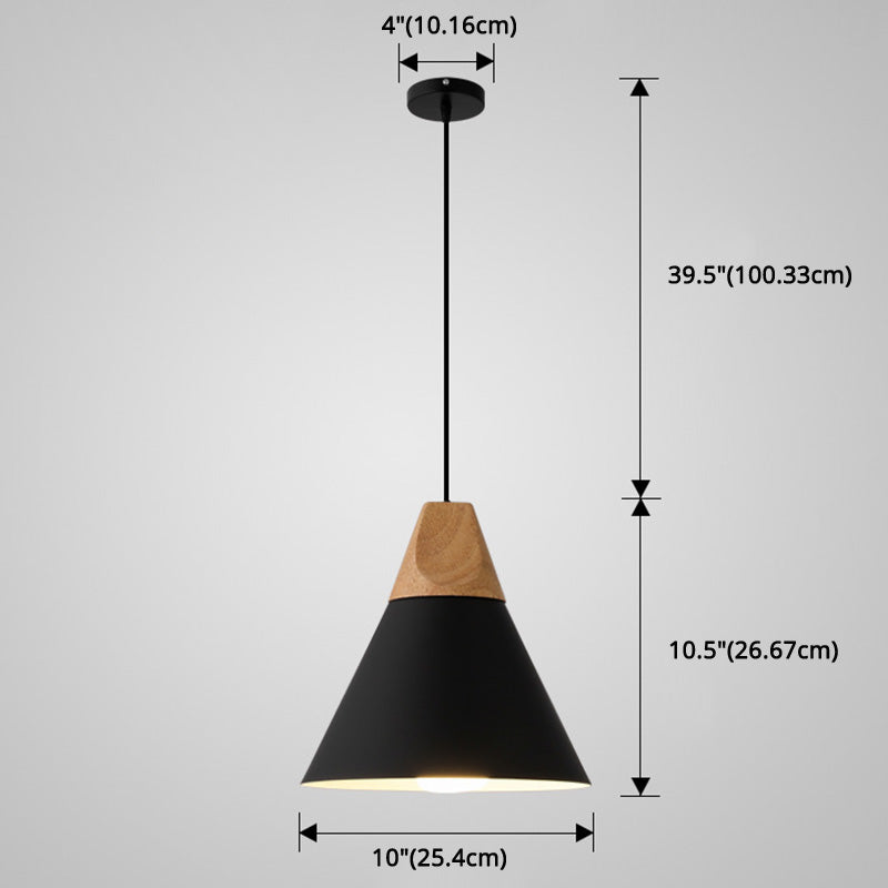 Metal Tapered Hanging Light Nordic Style 1 Light Restaurant Ceiling Pendant Lamp with Wooden Top