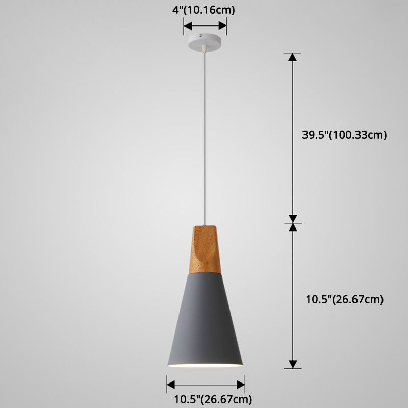 Metal Tapered Hanging Light Nordic Style 1 Light Restaurant Ceiling Pendant Lamp with Wooden Top