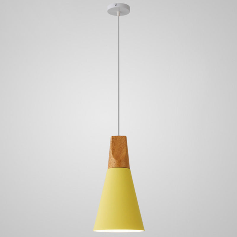 Metal Tapered Hanging Light Nordic Style 1 Light Restaurant Ceiling Pendant Lamp with Wooden Top