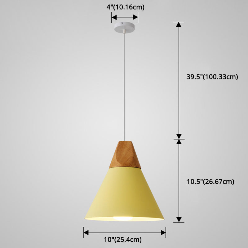 Metal Tapered Hanging Light Nordic Style 1 Light Restaurant Ceiling Pendant Lamp with Wooden Top