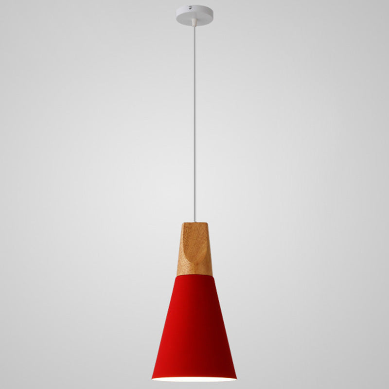 Metal Tapered Hanging Light Nordic Style 1 Light Restaurant Ceiling Pendant Lamp with Wooden Top