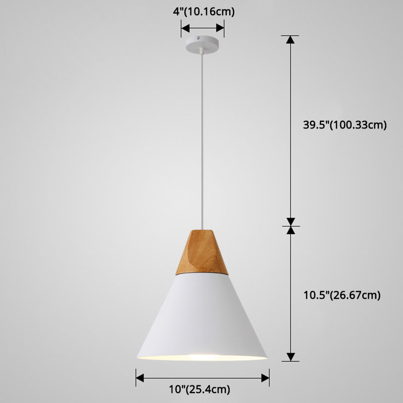 Metal Tapered Hanging Light Nordic Style 1 Light Restaurant Ceiling Pendant Lamp with Wooden Top