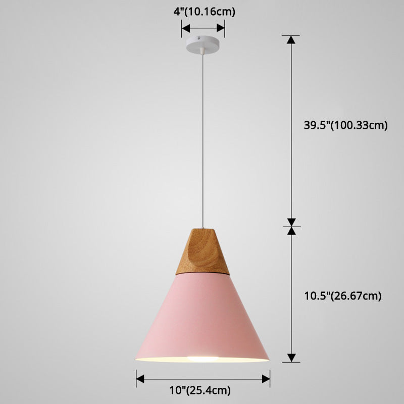 Metal Tapered Hanging Light Nordic Style 1 Light Restaurant Ceiling Pendant Lamp with Wooden Top