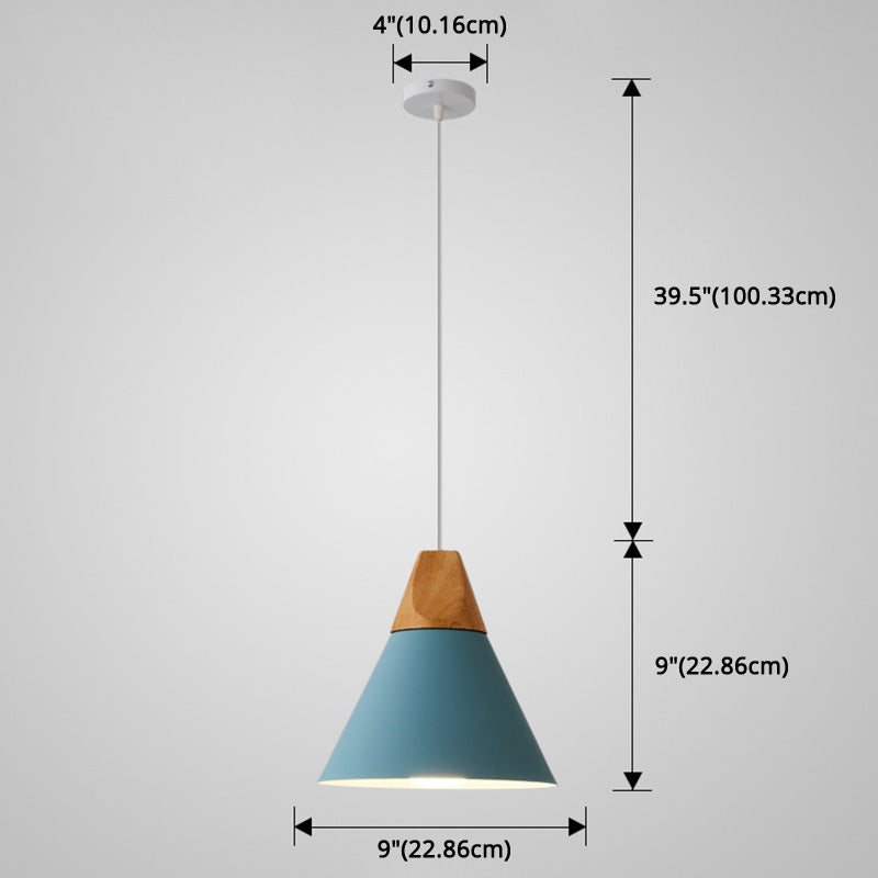 Metal Tapered Hanging Light Nordic Style 1 Light Restaurant Ceiling Pendant Lamp with Wooden Top