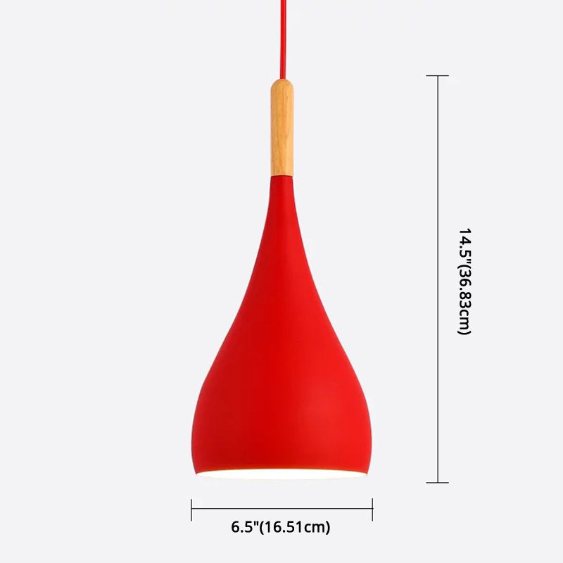 Metall Teardrop hängende leichte nordische Stil 1 Leichte Restaurant Deckenheize Anhängerlampe mit Holzoberteil