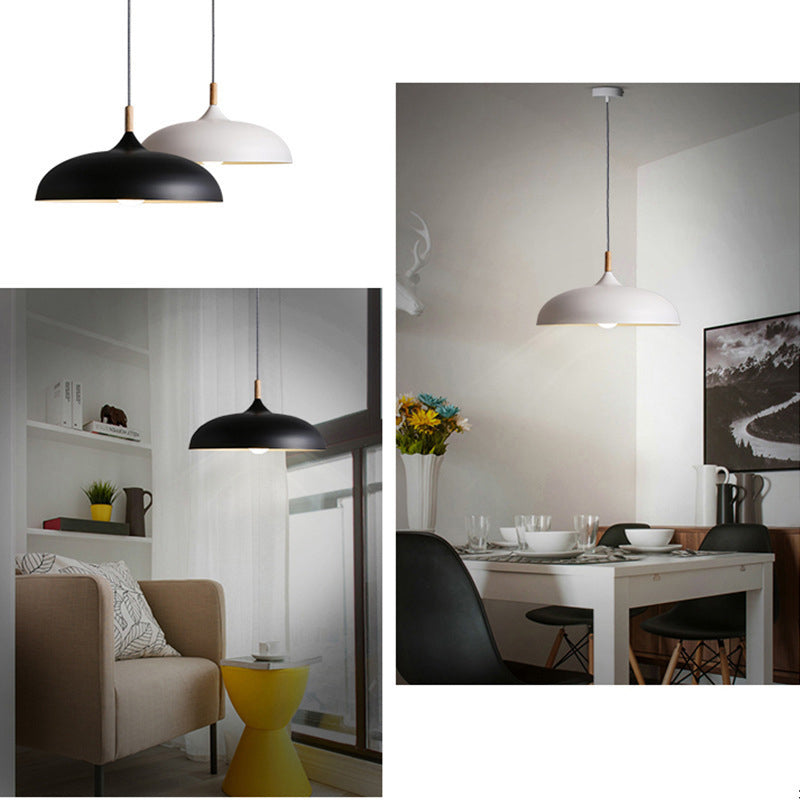 Kuppel Esszimmer Drop Anhänger moderner Metall 1 hängendes Deckenlicht mit Holzoberteil