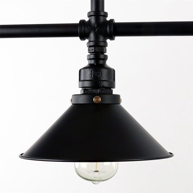 Black Conical Island Lighting Farmhouse Style 3 Bulbs Metallic Island Ceiling Light for Dining Room