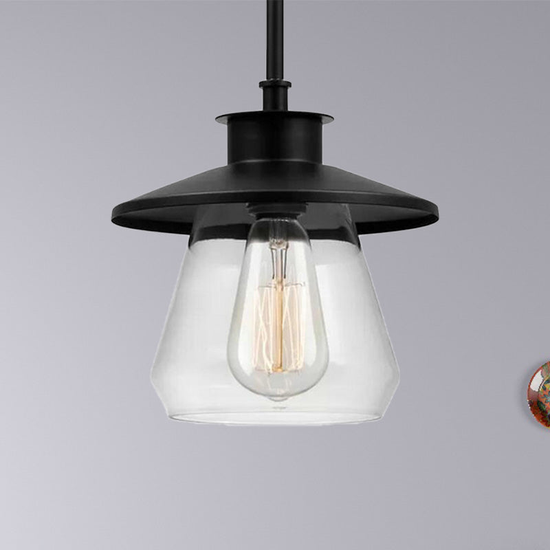 Cono Clear Glass Pendse Light Light Modernismo 1 Cabeza de lámpara colgante negra
