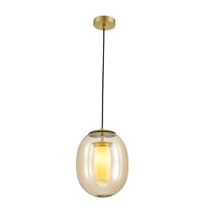 Kit de lámpara colgante ovalada de vidrio transparente contemporáneo 7 "/8.5" de ancho 1 cabeza de oro Luz de oro para comedor