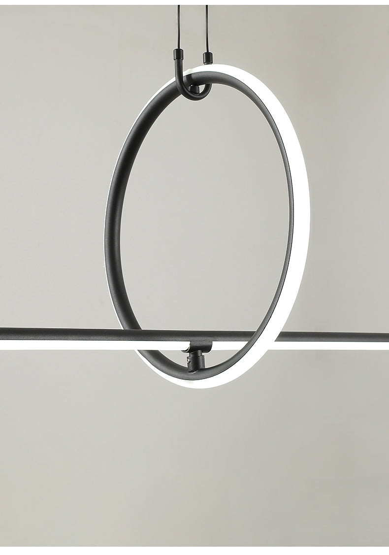 Stick and Ring Dining Room Island Light Fixture Metal Modernist LED Pendant Lamp in Black