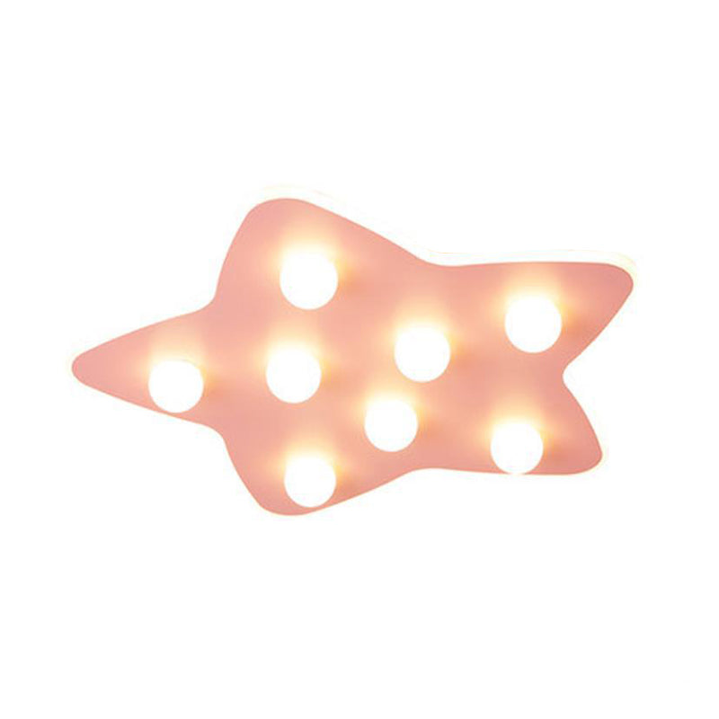 Blue/Pink/White Star Flush Ceiling Light Modern Metal 8 Bulbs Flush Lighting for Children Room
