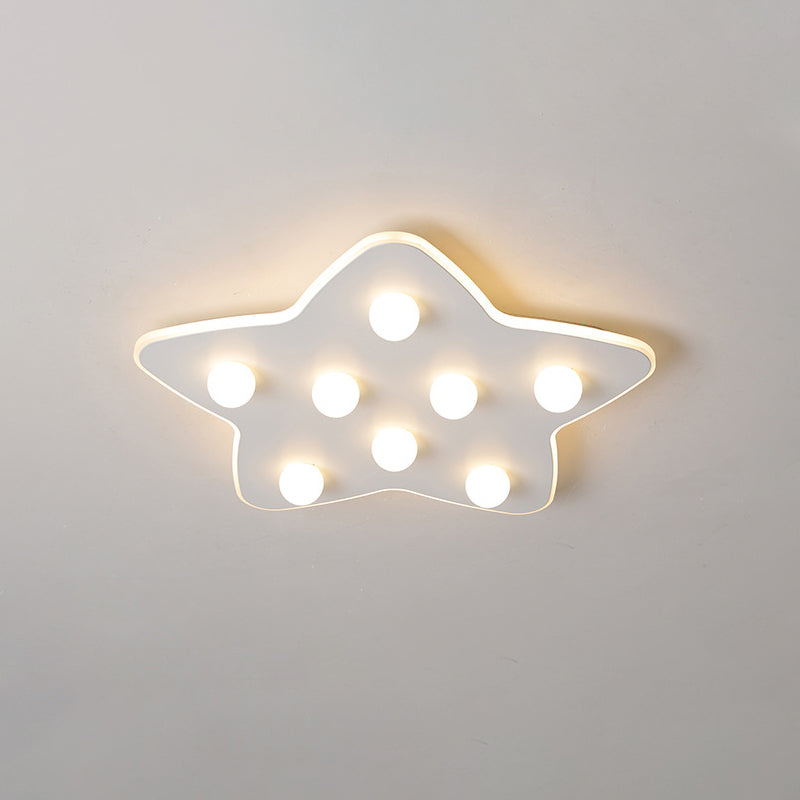 Blue/Pink/White Star Flush Ceiling Light Modern Metal 8 Bulbs Flush Lighting for Children Room