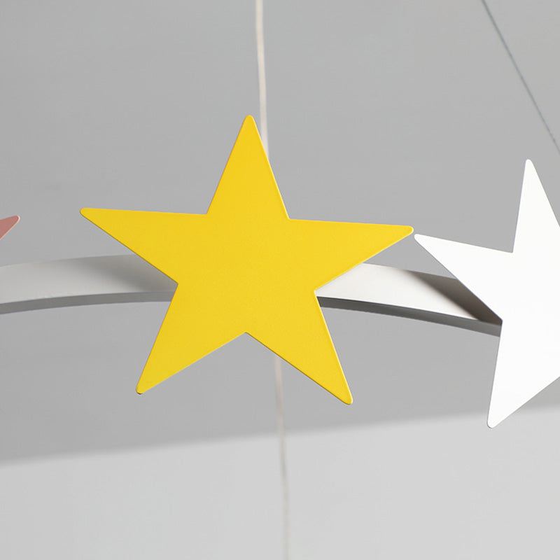 19.5"/23.5" Dia Metal Ring Chandelier Light with Star Decoration Cartoon LED Suspension Light in White, Warm/White Light
