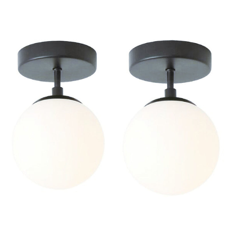 Lustre semi-affleurant sphérique contemporain, luminaire de plafond en verre dépoli à 1 lumière pour couloir
