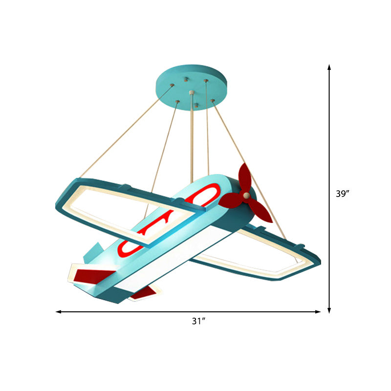 Blue Aircraft Hanging Chandelier Metal and Acrylic Kids LED Hanging Ceiling Light in Warm/White Light