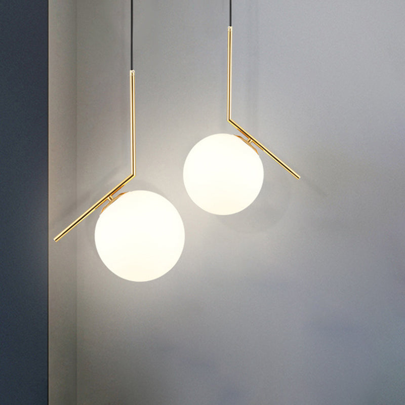 Mid-Century Design Globe Hanging Lamp Opal Frosted Glass Shade 1 Light Pendant Light