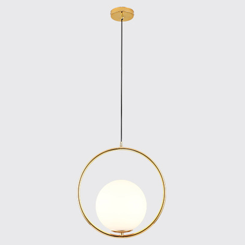 Mid-Century Design Globe Hanging Lamp Opal Frosted Glass Shade 1 Light Pendant Light