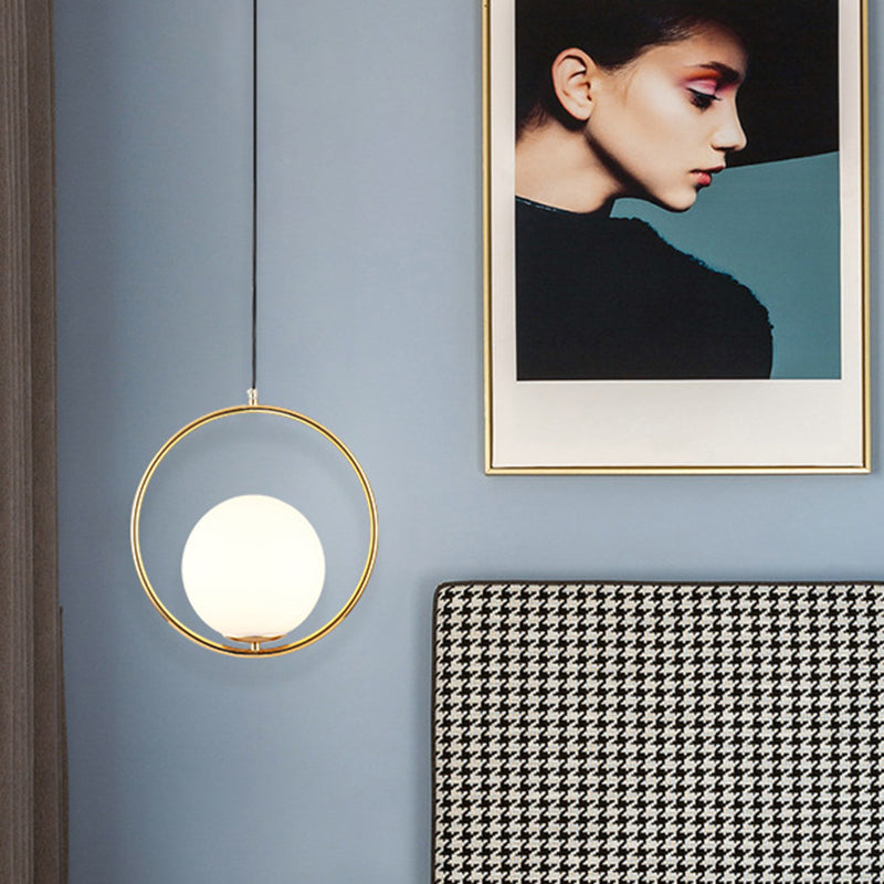 Mid-Century Design Globe Hanging Lamp Opal Frosted Glass Shade 1 Light Pendant Light