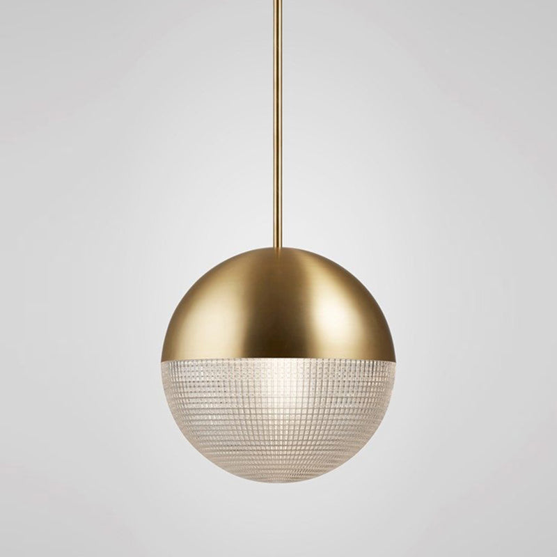 Metal 1 Light Pendant Light Mid-Century Modern Spherical Prismatic Glass Hanging Lamp