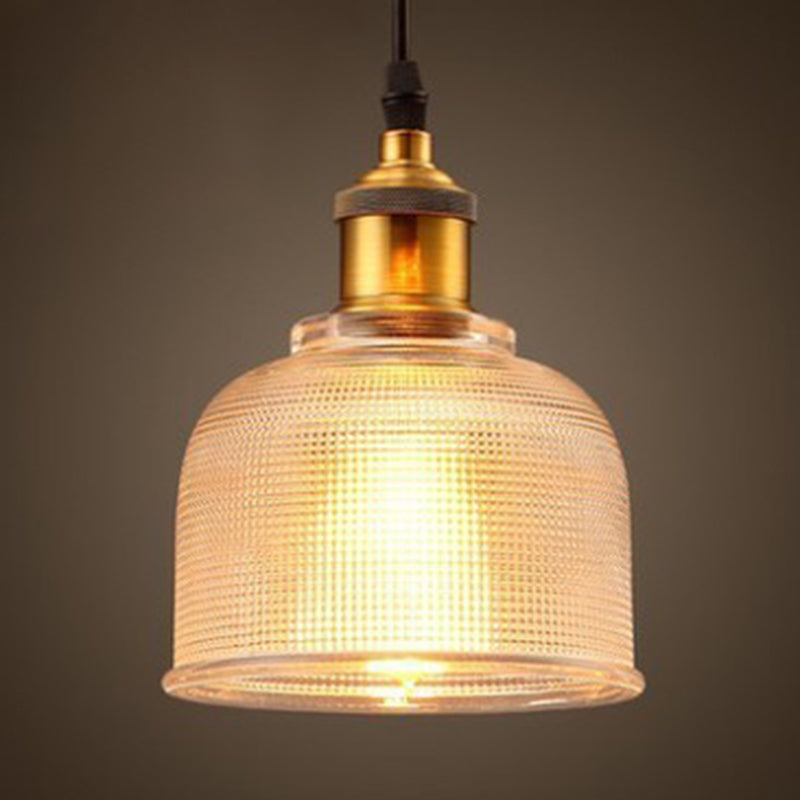 1 Light Bell Pendant Lamp Vintage Industrial Ribbed Glass Hanging Lamp for Dining Room Table