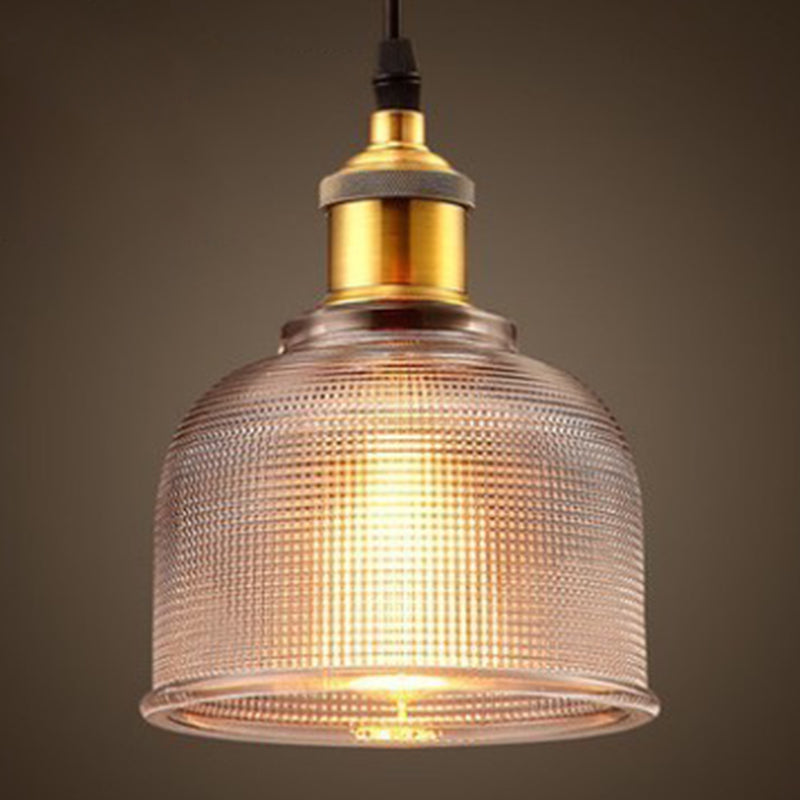 1 Light Bell Pendant Lamp Vintage Industrial Ribbed Glass Hanging Lamp for Dining Room Table