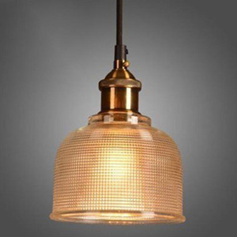 1 Light Bell Pendant Lamp Vintage Industrial Ribbed Glass Hanging Lamp for Dining Room Table