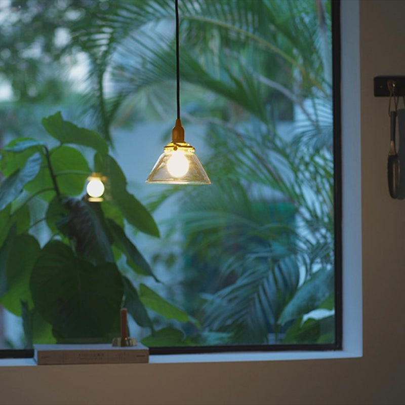 Clear 1 Light Cone Pendant Lamp Industrial Minimalist Glass Hanging Lamp for Living Room