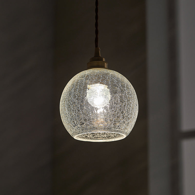 1 Light Spherical Pendant Lamp Vintage Industrial Crackled Glass Hanging Lamp for Living Room