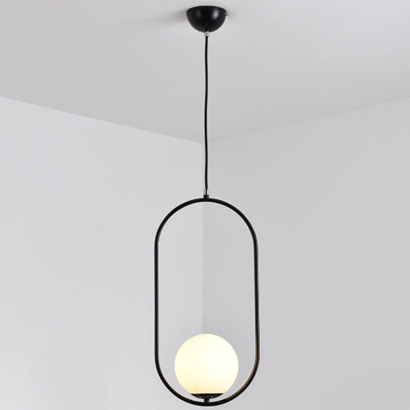 Mitte des Jahrhunderts Design Globe Hanging Lampe Weißglas Schatten Anhänger Licht mit Metallring