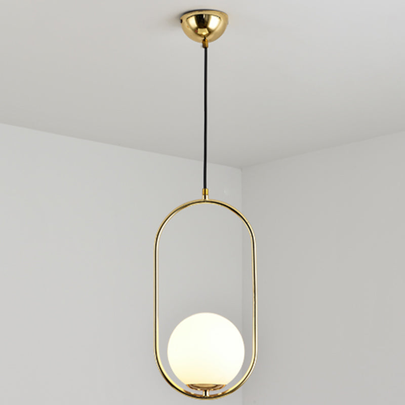Mitte des Jahrhunderts Design Globe Hanging Lampe Weißglas Schatten Anhänger Licht mit Metallring