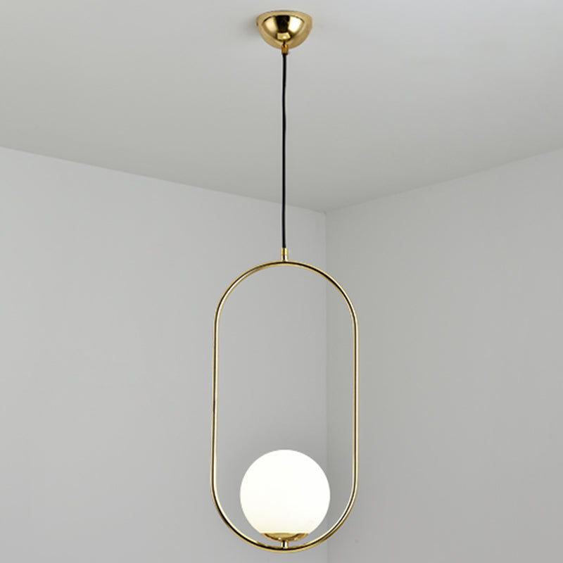 Mitte des Jahrhunderts Design Globe Hanging Lampe Weißglas Schatten Anhänger Licht mit Metallring