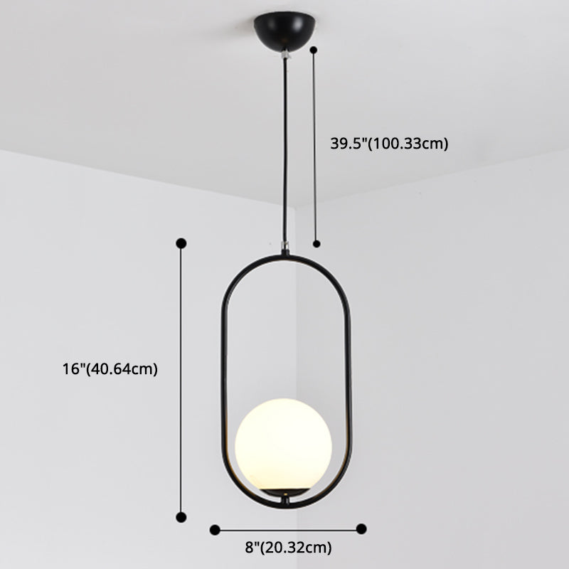 Mitte des Jahrhunderts Design Globe Hanging Lampe Weißglas Schatten Anhänger Licht mit Metallring