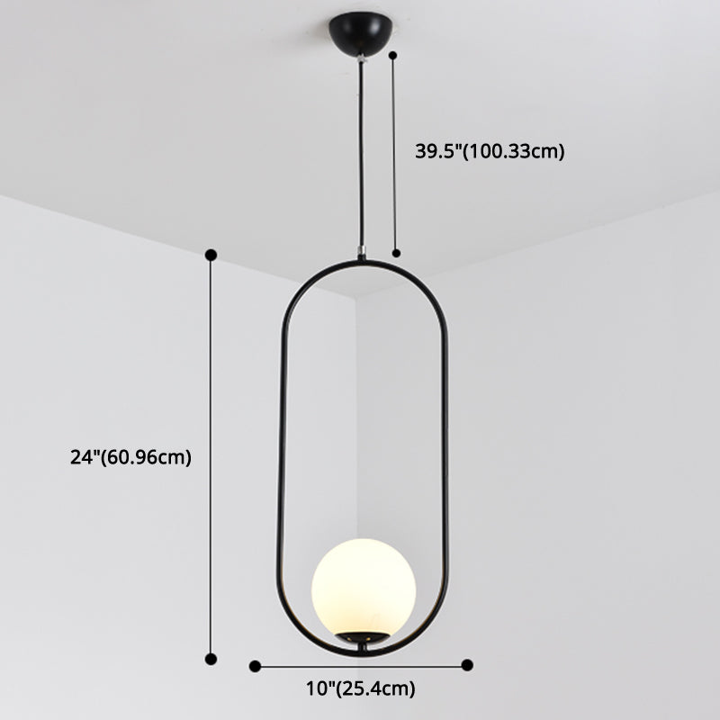Mitte des Jahrhunderts Design Globe Hanging Lampe Weißglas Schatten Anhänger Licht mit Metallring