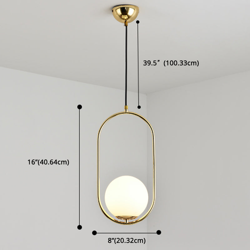 Mitte des Jahrhunderts Design Globe Hanging Lampe Weißglas Schatten Anhänger Licht mit Metallring