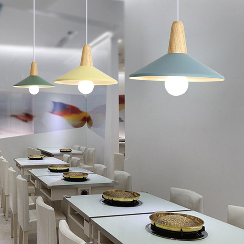Metal 1 Light Hanging Light Nordic Style Restaurant Ceiling Pendant Lamp with Wooden Top