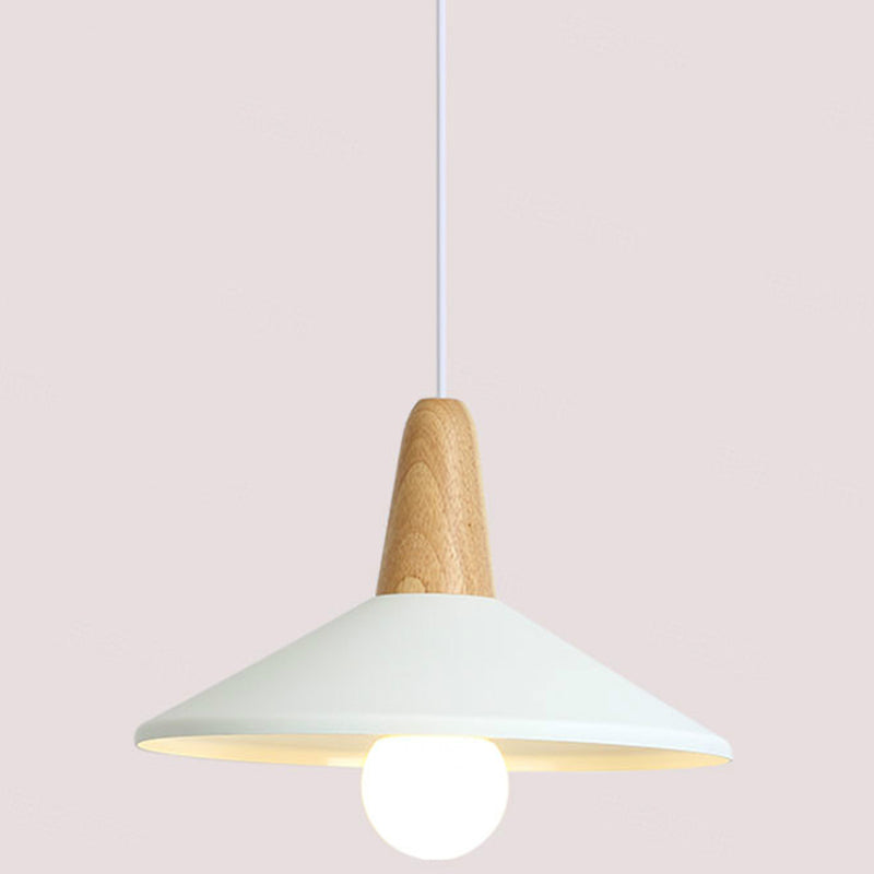 Metal 1 Light Hanging Light Nordic Style Restaurant Ceiling Pendant Lamp with Wooden Top
