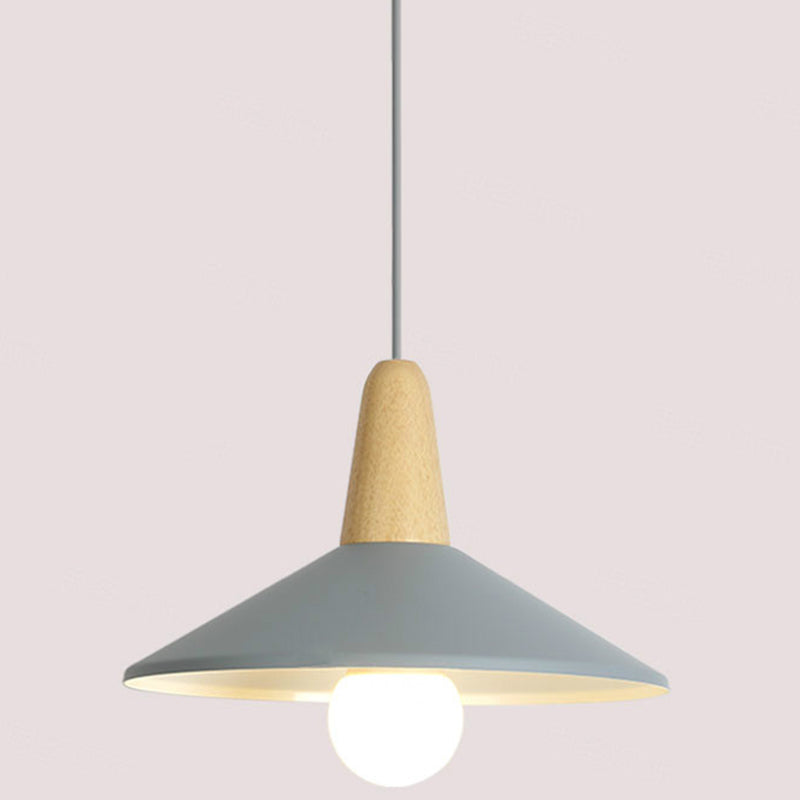 Metal 1 Light Hanging Light Nordic Style Restaurant Ceiling Pendant Lamp with Wooden Top