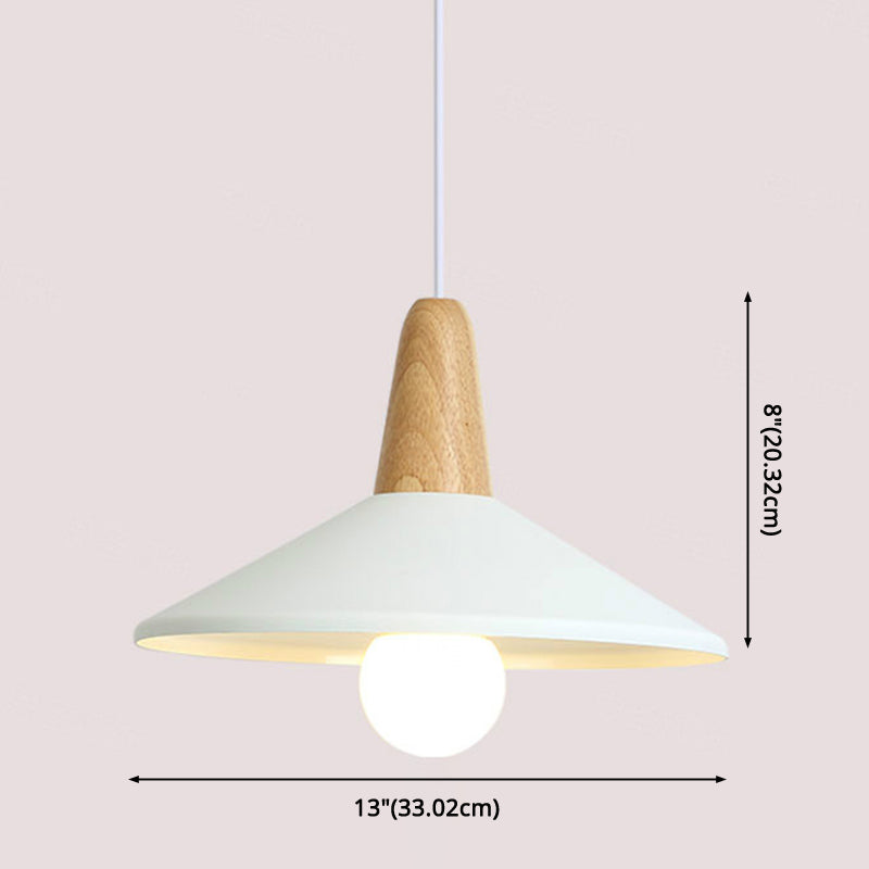 Metal 1 Light Hanging Light Nordic Style Restaurant Ceiling Pendant Lamp with Wooden Top