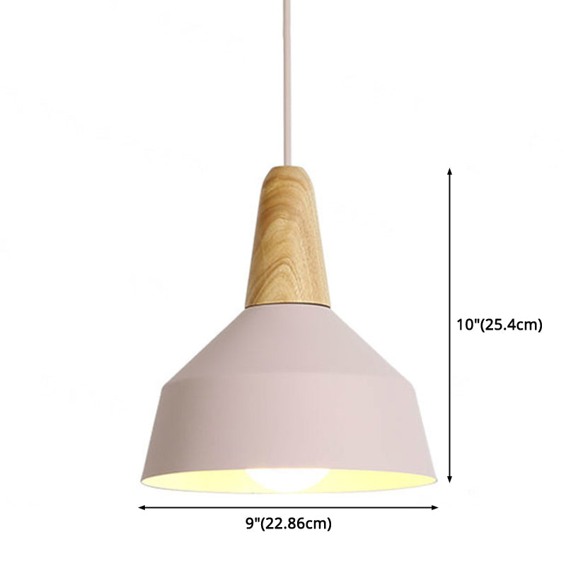Metal 1 Light Hanging Light Nordic Style Restaurant Ceiling Pendant Lamp with Wooden Top