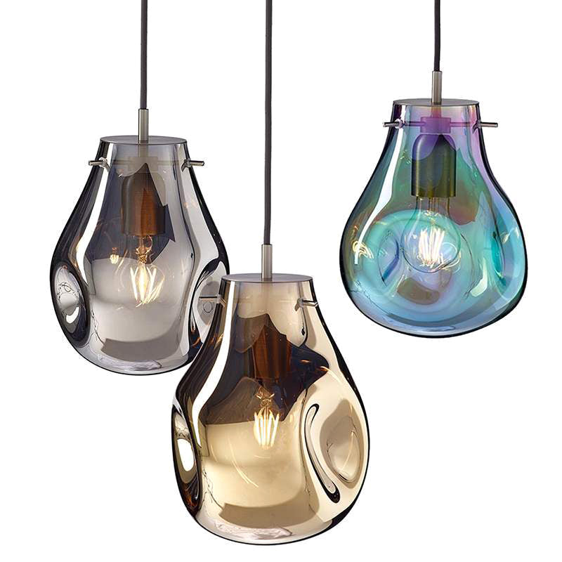 1 Light Teardrop Pendant Light Modern Ruffle Glass Shade Hanging Lamp
