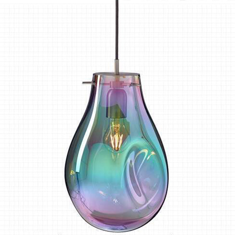 1 Light Teardrop Pendant Light Modern Ruffle Glass Shade Hanging Lamp
