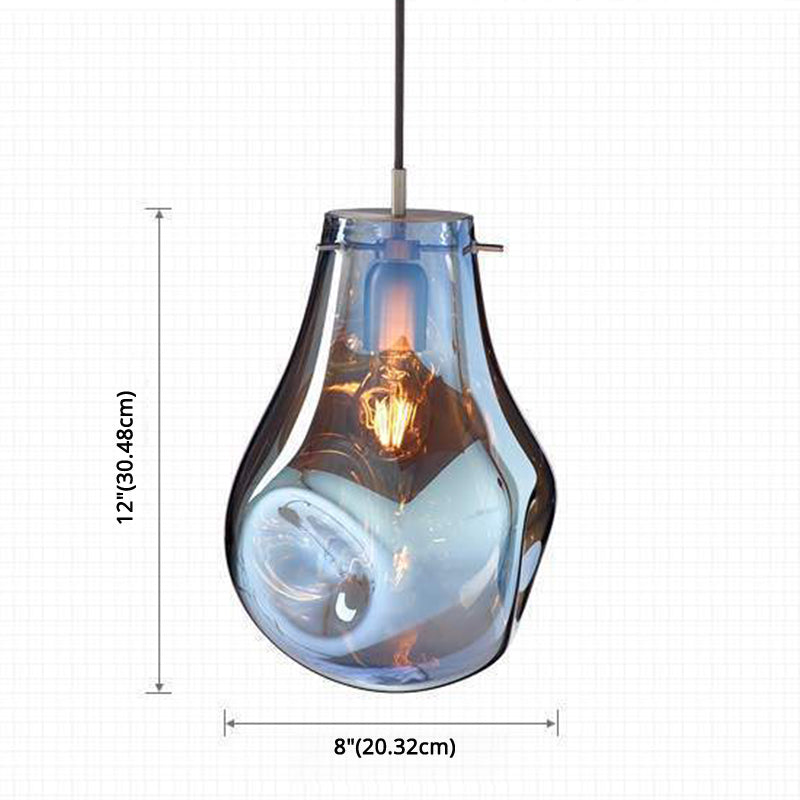 1 Light Teardrop Pendant Light Modern Ruffle Glass Shade Hanging Lamp