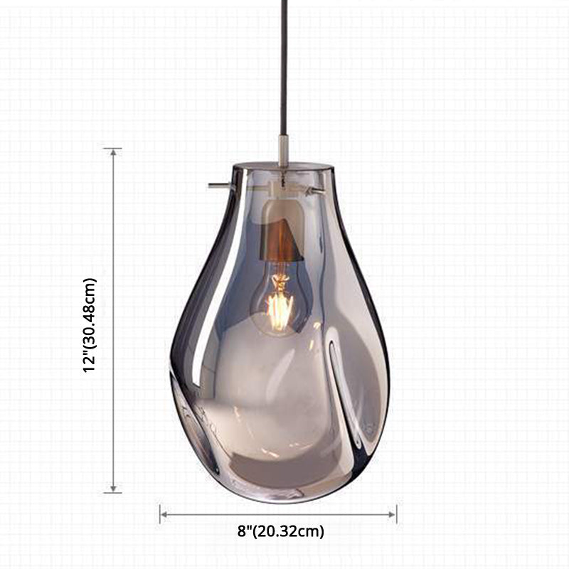 1 Light Teardrop Pendant Light Modern Ruffle Glass Shade Hanging Lamp