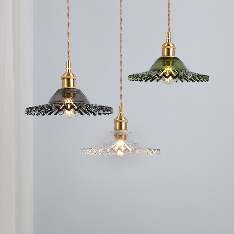 Vintage Industrial Scalloped Edge Pendant Light 1 Light Glass Hanging Light for Living Room