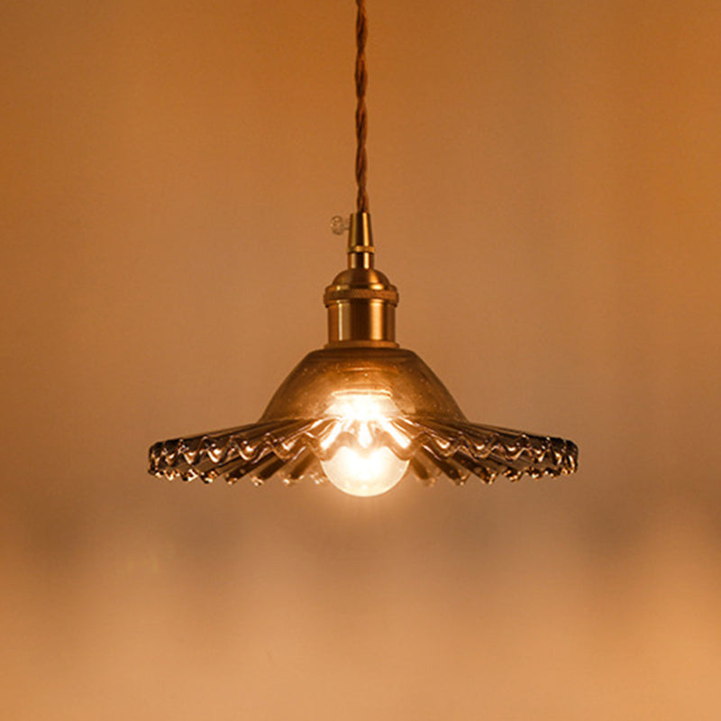 Vintage Industrial Scalloped Edge Pendant Light 1 Light Glass Hanging Light for Living Room